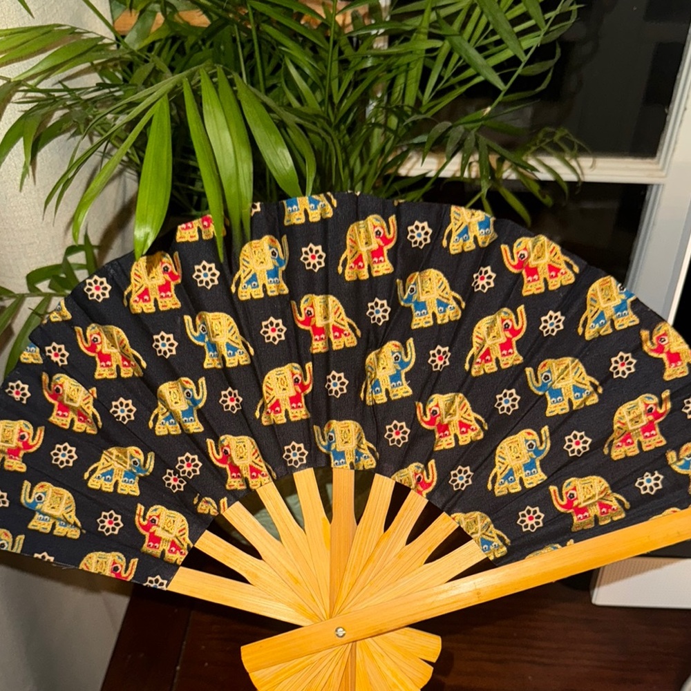 Colorful Elephant Pattern Hand Fan